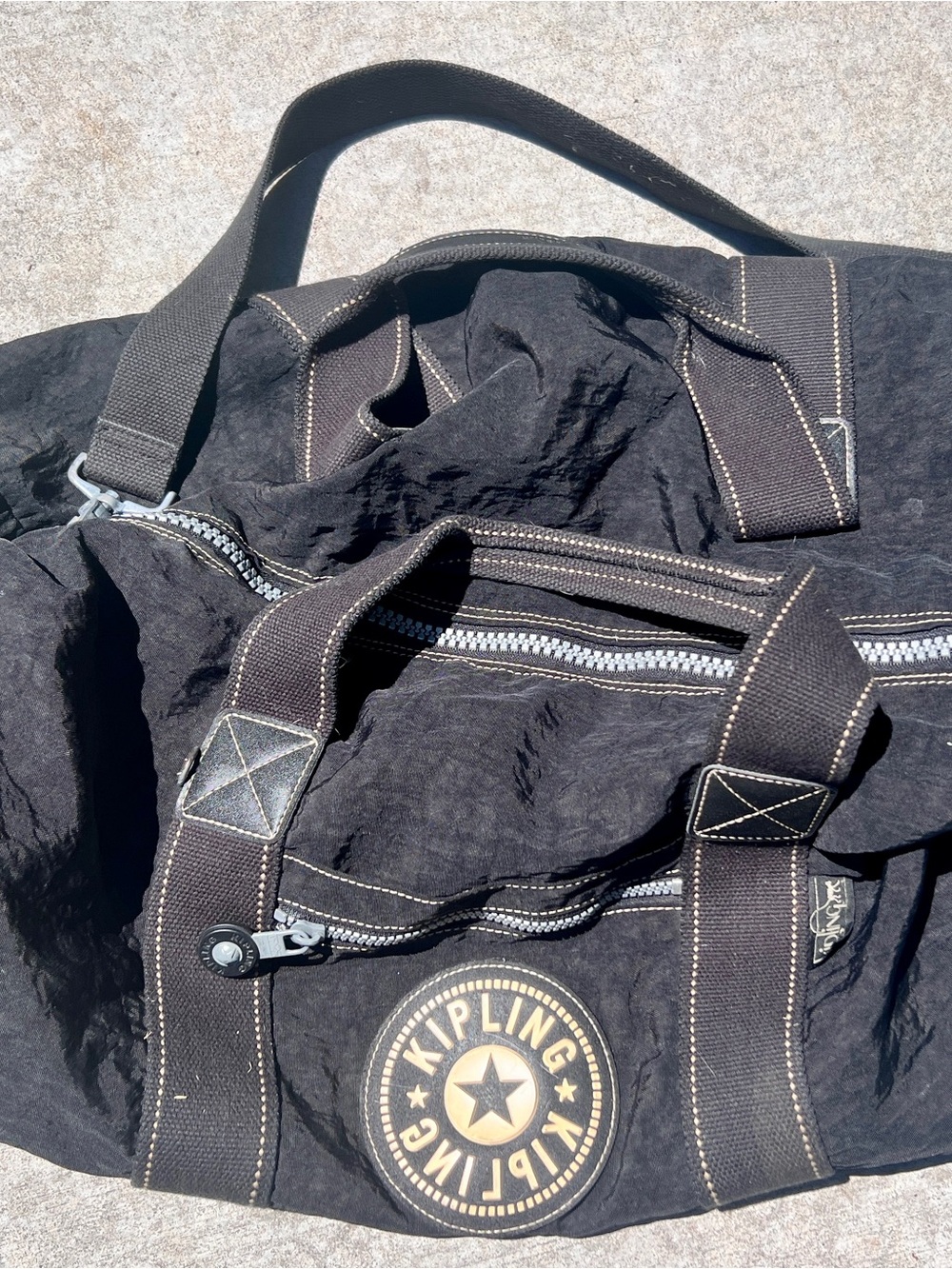 Kipling Black Canvas Duffel Bag with Contrast Stitching